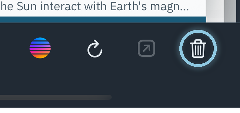 The Pelorus toolbar, zoomed in, with a ring drawn around the trash can at its right end